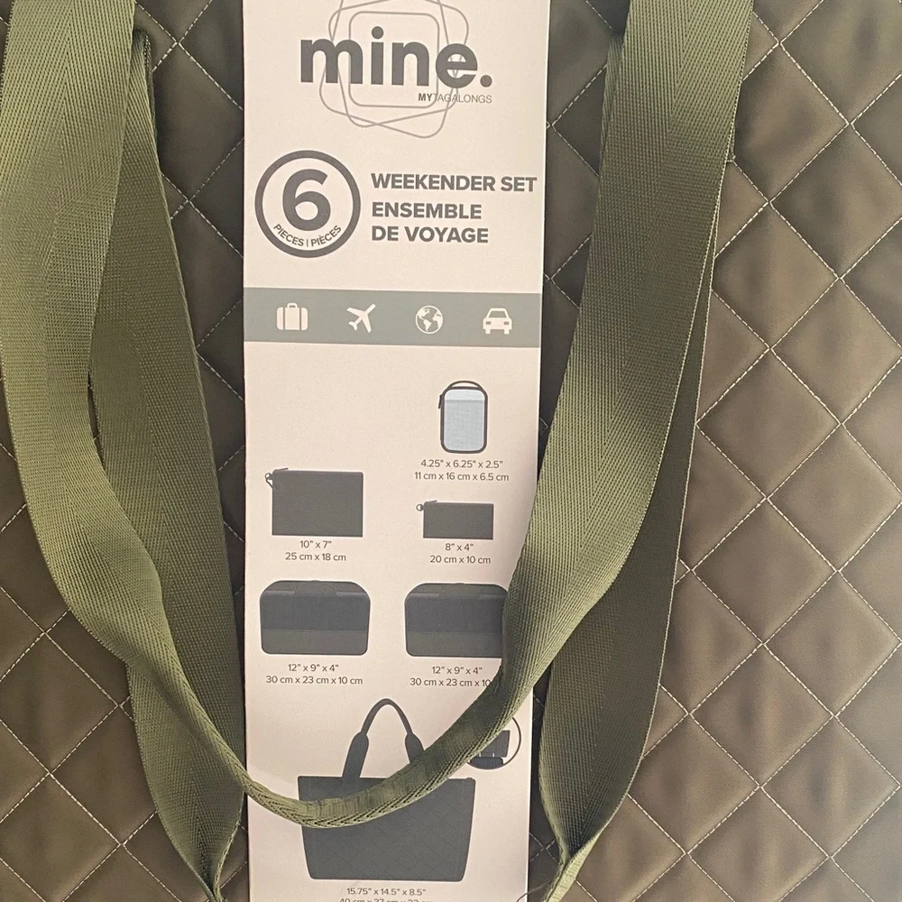 Mine Olive Green Quilted Travel Tote with Packing Cubes and Accessory Pouches